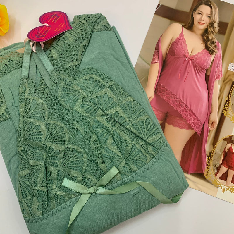 Free Size 3 Piece Silk Bridal Sleepwear Nighty Set – Soft & Relaxing Top & Bottom