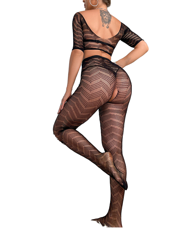 Valentine's Day & Sexy Stocking Lingerie Set – Hollow Out Mesh Net Top & Pantyhose Set
