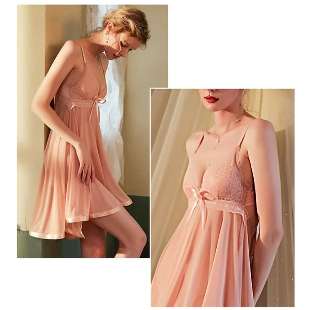 Baby Doll Short Lace Nightgown Free Size – Sheer Mesh Sleeveless Nightwear