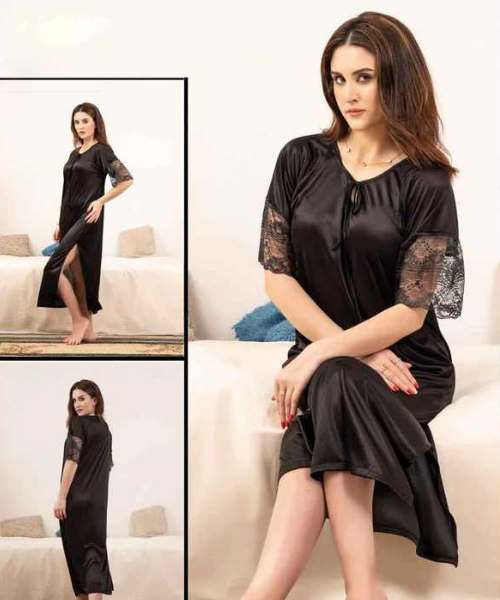 Free Size Imported Luxury Bridal Long Silk Nightwear Pack of 1