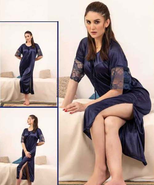 Free Size Imported Luxury Bridal Long Silk Nightwear Pack of 1