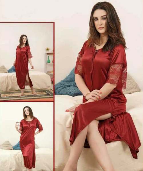Free Size Imported Luxury Bridal Long Silk Nightwear Pack of 1