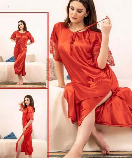 Free Size Imported Luxury Bridal Long Silk Nightwear Pack of 1