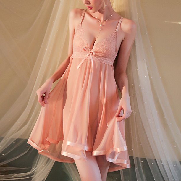 Baby Doll Short Lace Nightgown Free Size – Sheer Mesh Sleeveless Nightwear